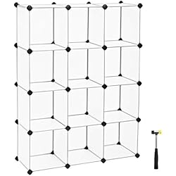 SONGMICS Meuble de Rangement, Bibliothèque, Unité de Stockage, Cubes en plastique à Emboîtement, Facile à assembler, pour Salon, Chambre, Placard, Bureau, Maillet en caoutchouc inclus, Blanc LPC34L