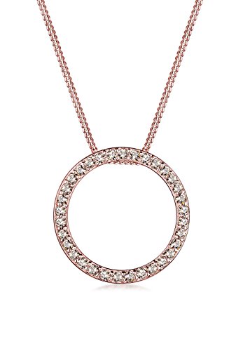 Elli Femme Précieux Bijoux Collier Court Classique Basic Géo Cercle Élégant Argent 925 Rosé Plaqué Or Cristal Swarovski Longueur 45 cm
