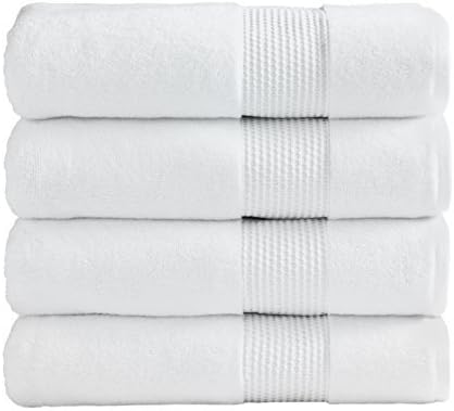 Ice White Super Absorbent Luxury Hotel &amp; Spa Bath Towel 100% Genuine Turkish Combed Cotton, 27" x 54", Set of 4, White