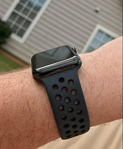 iWatch Strap 42mm, KADES Breathable Soft Silicone Replacement Band Compatible for 42MM iWatch Series 2 Series 1 Series 3 - Large (2-Pack, Black/Red, Black/Black)