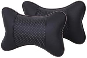 Dricar 2PCS Leder Auto Nackenkissen Hals Rest Kissen Kopfstütze, für Autositz Kopfstütze Kissen 28x18cm Auto Nackenstützkissen (Schwarz)
