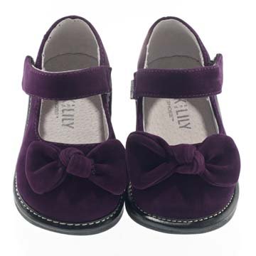 FinlayOliver Girls velvet bow purple leather baby shoes with velcro strap 3mm cushioned sole 6-12 months