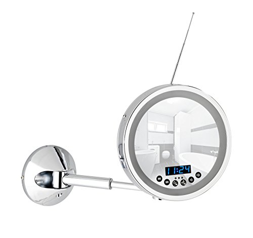 Wenko 21822100 LED Wandspiegel Imperial 3-fach Vergrößerung mit Bluetooth Funktion, USB-Port und Mikrofon Spiegelfläche, Durchmesser 16,5 cm, Stahl, chrom, 13 x 21 x 27 cm - 2