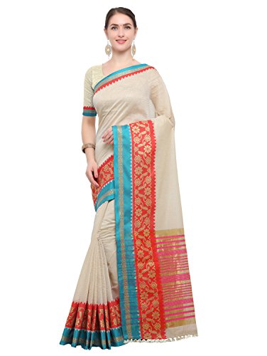 Pisara Women Kanjivaram Silk Cotton Saree With Blouse Piece,Cream sari