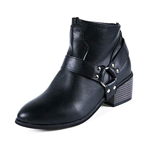 Shactory Botas Mujer Altas Rodilla Plano Hebillas PU Cuero Cremallera Zapatillas de Vestir