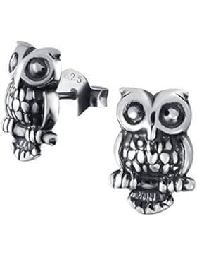 Laimons Kids Kinder-Ohrstecker Kinderschmuck Eule oxidiert Sterling Silber 925