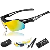 【FÜNF AUSTAUSCHBARE LINSE】Sport Sonnenbrille kommt mit 5 nylon-linsen. Alle linsen haben 100% UV400 schutzbeschichtung, blöcke 100% schädliche UVA, UVB & UVC-Strahlen. Reflektieren Sie das sonnenlicht, das vom boden springt, erhöhen Sie den licht kontrast, machen Sie ihre sehkraft klarer und schützen Sie ihre augen vollständig.