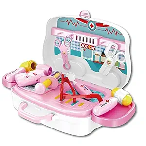 Kn2 MART Ambulance Style 6 Wheel Trolley Car Design Doctor Play Set with Medical Clinic Accessories for Kids Boys Girls Hospital Tool Table Toy Set (Multicolor) (Happy Doctor Set )
