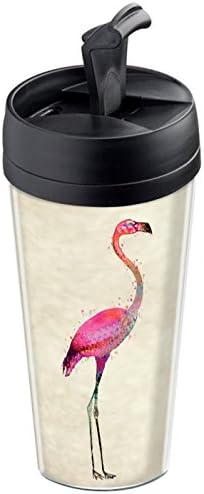 Wantit Insulated Travel Mug Personalised Pink Flamingo Plastic Beige 7.8 x 7.8 x 17.5 cm