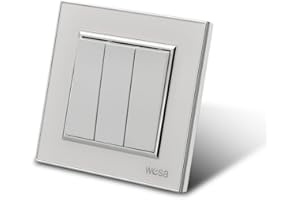 WESA Interruptor mecánico de luz, Interruptor de pared de 1 vía y 1 gancho de 10 A, Interruptor de luz de pared de 86 mm (3 Fach 1 Weg, BLANCO)