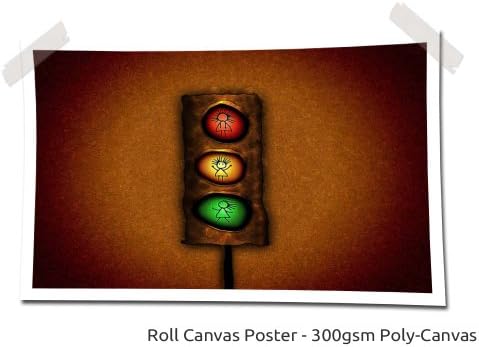 Traffic Light Stick Men, Size: 44" x 30" (110cm x 75 cm Approx), Abstract Modern Canvas Poster Art Picture Print (CANVAS POSTER)