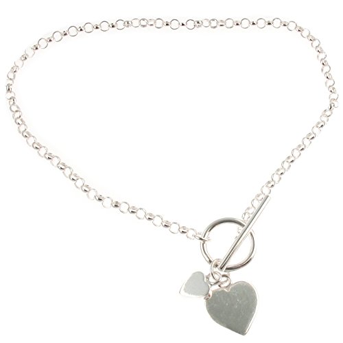 Touch Jewellery925 Sterling Silver Fine Belcher Chain Bracelet with T-bar and Hearts