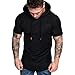 Produktbild Rosennie Herren Kurzarm Shirt Muskelshirt Männer Sport Weste mit Kapuze Sommer Gym Kurzarmshirt Trainingsshirt Gefälschte Zwei Stücke Beiläufige Sweatshirt Hoodie Gym Fitness