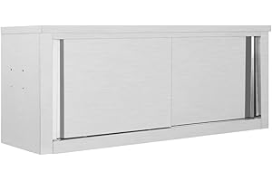 vidaXL Kitchen Wall Cabinet with Sliding Doors Storage Cupboard Kitchen Equipment Wall-mounted Cabinet Kitchenware Stainless Steel 120cm