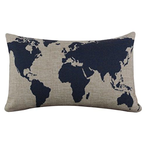 LHWY Sackleinen Leinen Dark Blue World Karte dekorative Kissen Hülle Kissenbezug