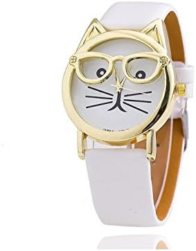 NDB 1288 – [White Cat] Women's Wrist Watch with Adjustable Strap – 6 Holes – Quartz – In Bag Velvety Red and Gold – Perfect Gift