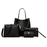 Dorical Damentasche 4 Pcs Set Damen Elegant Handtasche Schultertasche Portemonnaie Tragetasche Taschen Handtaschen/Crossbody Schultertasche Mode Handtasche Citytasche für Frauen(Schwarz)