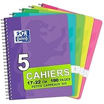 Lot De 3 Cahiers Oxford Europeanbook A5+ - Quadrillé 5x5, Couverture Rigide, Spirale, 120 Feuilles