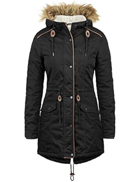 DESIRES Anna Damen Parka lange Winterjacke mit Kapuze sowie Fellkragen und Teddyfutter