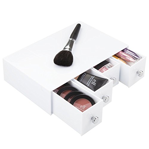 mDesign Schubladenbox – die ideale Aufbewahrungsbox für Kosmetika aller Art – die perfekte Schminkaufbewahrung mit 4 Schubladen – Farbe: weiß - 2