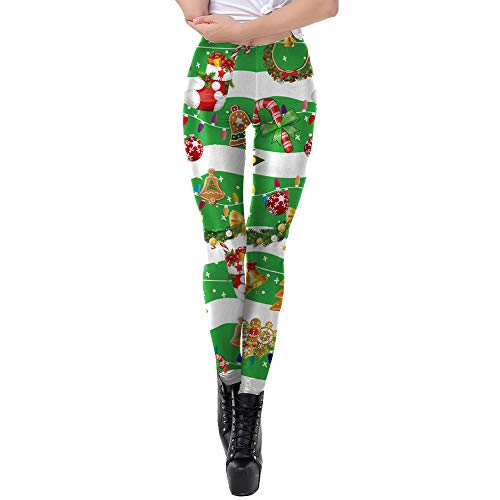 Preisvergleich Produktbild Yazidan Damen Weihnachten Weihnachtsmann Claus Elch Drucken Spannen Hohe Taille Bleistift Hose Fitnessstudio Yoga Gamaschen Strecken Hosen Trainieren Fitness Sport Mehrfarbig Gedruckt(Grün-B,L)