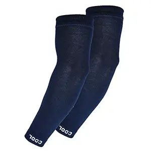 QUEERY Cotton Arm Sleeves for Men Women Sports, Bike Riding (Navy, Pack of 1 Pair)
