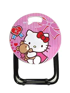 Just Easy Deal Hello Kitty Foldable Small Study Table for Kids Round Shape Cartoon Designed Stool for Boys and Girls (Multicolor, Medium) Pack of 1