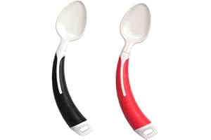 IDENTITÉS Posate curve – Aiuto da mangiare per adulti – Forchetta o cucchiaio curvo disponibile mano sinistra o destra e in nero o rosso (cucchiaio sinistro, nero)