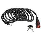 Cómodo antirrobo para bicicleta con cable de acero plastificado negro, Largo 250 m, con candado incorporado. Se entrega con dos llaves de serie.