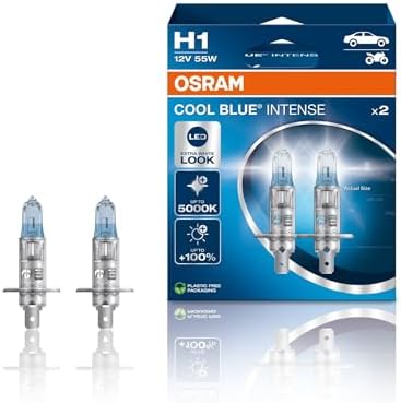 OSRAM COOL BLUE INTENSE H1, +100% luminosa, fino a 5000K, lampada alogena, look LED, box duo (2 lampade)