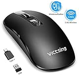 【Wiederaufladbare 420mAh-Lithiumbatterie】 Die eingebaute langlebige 420mAh-Lithiumbatterie gewährleistet eine 24 Tagen lange Betriebszeit nach vollständiger Ladung und eine 60 Tagen Standby-Zeit. Die Funkmaus kann einfach mit dem USB-Kabel aufgeladen werden. Darüber hinaus ist die Verwendung während des Ladevorgangs verfügbar, sodass Sie nicht auf die volle Ladung warten müssen.