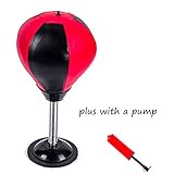Tioamy Stress Buster Desktop Punching Bag with Pump Desk Speed Bag with Stand for Heavy Duty Anxiety Relief Freestanding Kit Accessory for Adult and Children Red and Black