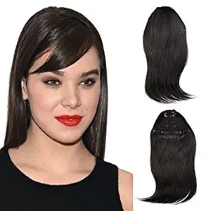 Ekan Clip On Natural Human Hair Bangs/Fringes Extension For Women And Girls 20 Gram pack of 1 (Fringe, black)