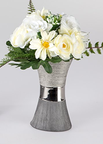 Moderne Deko Vase Blumenvase aus Keramik Luxor silber 20x11 cm