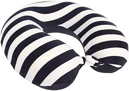 Travel Pillow Stripe Crystal Velvet Firm Memory Foam Support 360 Head &amp; Neck Support Lightweight and Portable for airplane &amp; Car &amp; train , black