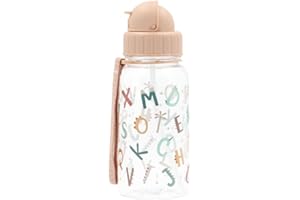 Tutete Gourde Enfant avec Paille Douce Rétractable | Bouteille d'Eau Tritan 500ml Sans BPA, Lavable au Lave-Vaisselle, Poignée de Transport et Bouchon Anti-Fuite Facile à Ouvrir | Funny Letters