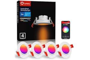Lumary 5W Downlight LED Empotrable Techo Inteligente, WiFi APP Control, Ø7.5cm Foco Ángulo Rotable 52°, RGB y Blanco Regulable 2700-6500K, Compatible con Alexa y Google para Salón, 4 Pack