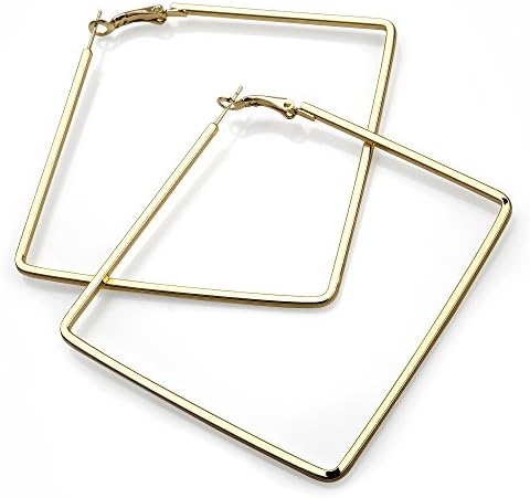 GOLD TONE LARGE OVERSIZED SQUARE SHAPE HOOP EARRINGS AE29998