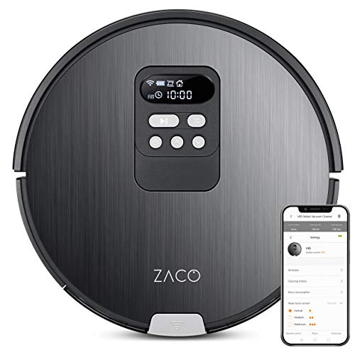 ZACO V85 - Robot lavapavimenti e aspirapolvere 2 in 1 con Display LCD - con Navigazione Intelligente - App e Controllo vocale Alexa - Grigio, Acciaio Antracite, 22 W, 68 decibeles