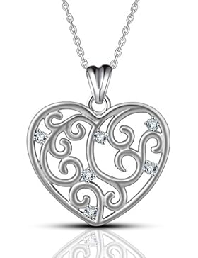 AEONSLOVE Zirkonia Herz Kette mit Anhänger 925 Sterling Silber Stein Kristall Lebensbaum Damen Halskette 46CM