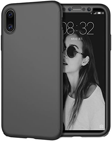 iPhone X Case, KGD case [Perfect Fit] 360 Degree All-around Ultra Thin Full Body Coverage Protection Dual Layer Hard Slim Case + Tempered Glass Screen Protector For iPhone X-Black