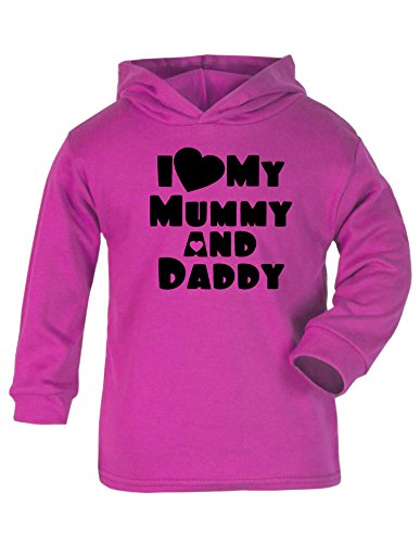 I Love My Mummy & Daddy (Foo Design) Baby/kids Hoodie Cerise & Black 3 - 6 Months