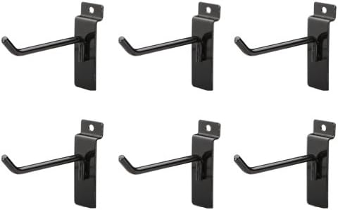 Jifram Easy Living 01100679 Easy Wall Bag of Six 4-Inch 45 Degree Black Metal Slatwall Hooks with Stabalizer and Double Hook Clips