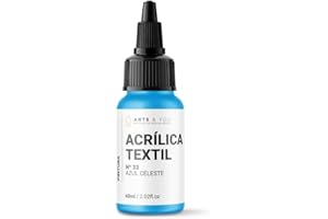 Arts & You Pintura Acrílica Textil 60ml Ideal para pintar Ropa y Tejidos | Pintura Fluida para manualidades en tela | Adhesión en Tejidos muy duradera (33 Azul Celeste)