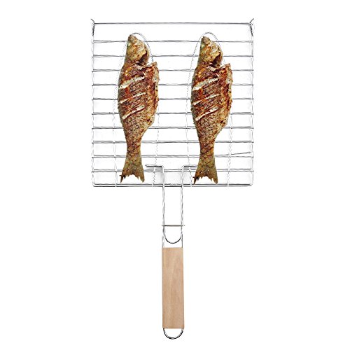 Zogin BBQ Fischgrillzange für 2 Fische, Grillroste für Fisch Chicken Wings/Burger/Würstchen,47*24m,stahl