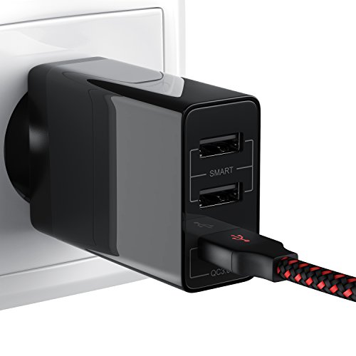 Aplic - 30W Caricabatterie da muro | Quick Charge 3.0 Alimentatore Parete USB con 3 porte | Adattatore di ricarica rapida | Tecnologia Smart Charge | Caricatore USB per Samsung Galaxy S8 / S8+ / Note 8, LG G5 / G6, Nexus 5X / 6P, HTC 10, iPhone X / 8 / 8 Plus, iPad Pro / Air ecc | Nero