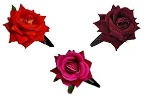LYF5STAR Multi Color Rose Flower Bride Tiktok Hairpin, Flower hairpin, Rose Flower Hairpin, Fancy, Stylish Red, Pink and Orange color Hair Clips, Rose pin Hair Accessories Tiktok pin for girls and women ? Pack of 3 (MultiColour)