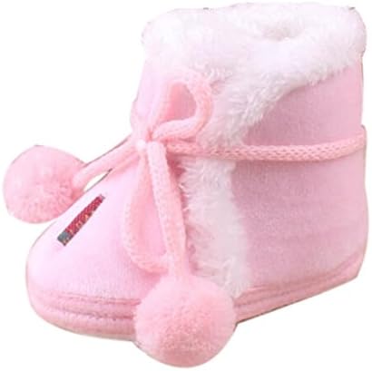 Webla Baby Boy Girl Pompom Ankle Boots Newborn Prewalkers Soft Sole Anti-slip Shoes (6-9 Month, Pink)