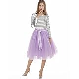 Tyhbelle Damen 7 Layer lang Tutu Tüll Röcke Gefalteter mit Gummizug Lolita Petticoat Tuturock (Lavendel)