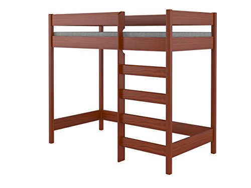 Hubi Loft Bunk Bed front enter with mattress (200x90, Palisander)